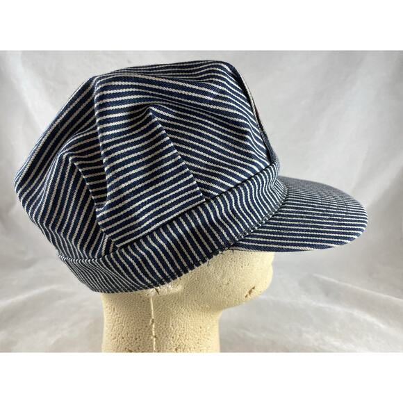 Pinstripe Train Conductor Hat Snapback Kirkwood Mo Sesquicentennial RR Patch VTG - Picture 2 of 6